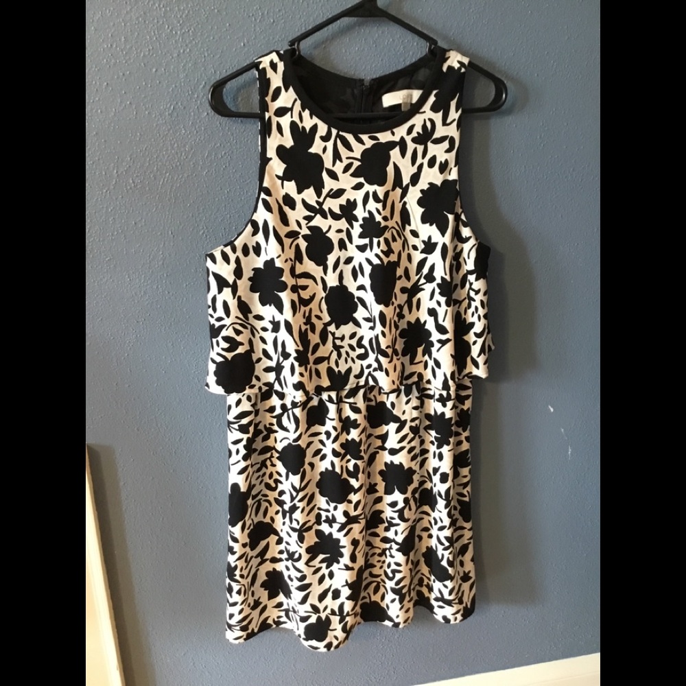 Loft black, tan, and white dress.